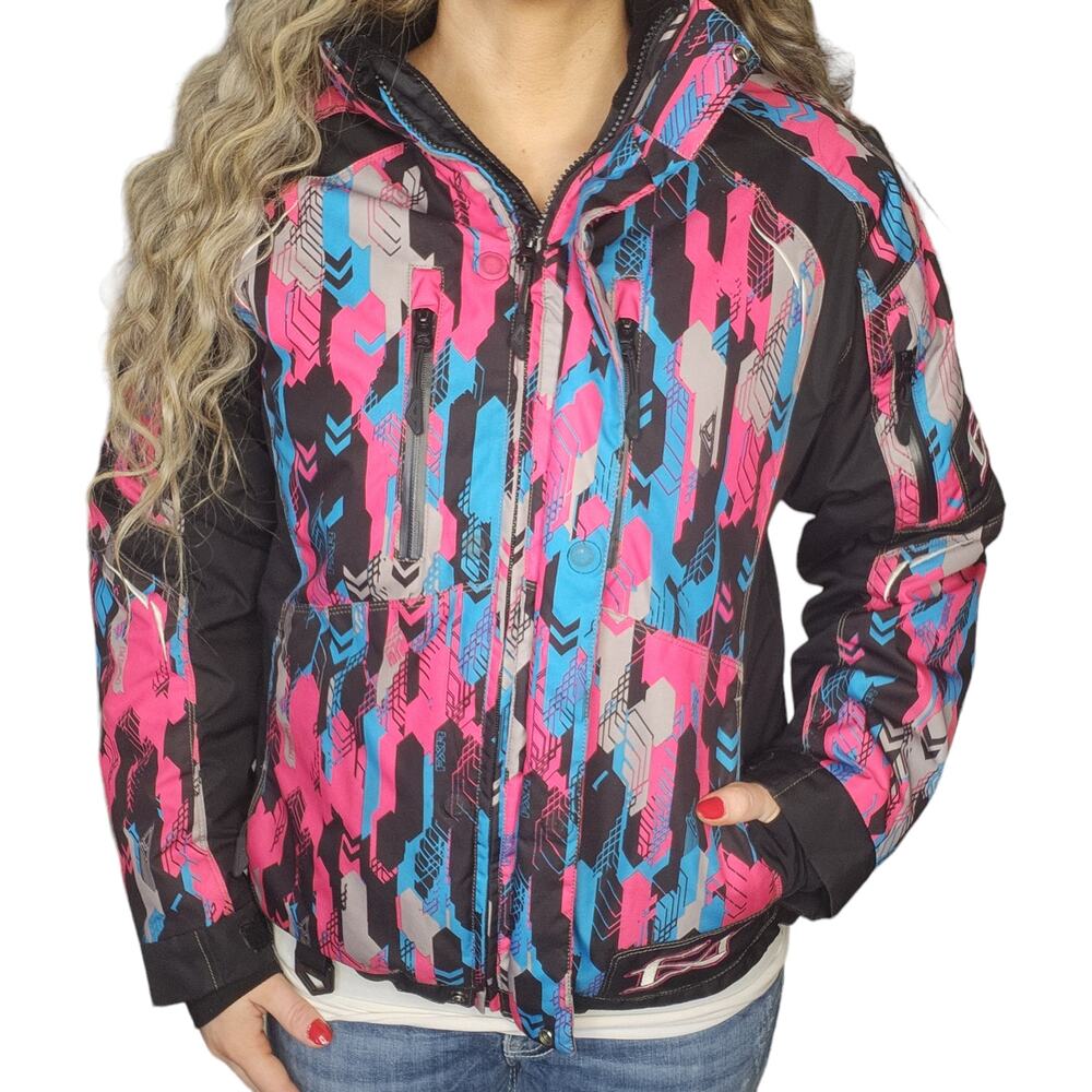 FXR Snowmobile Jacket Womens 6 Small Blue Pink Black Insulated Warm Racing